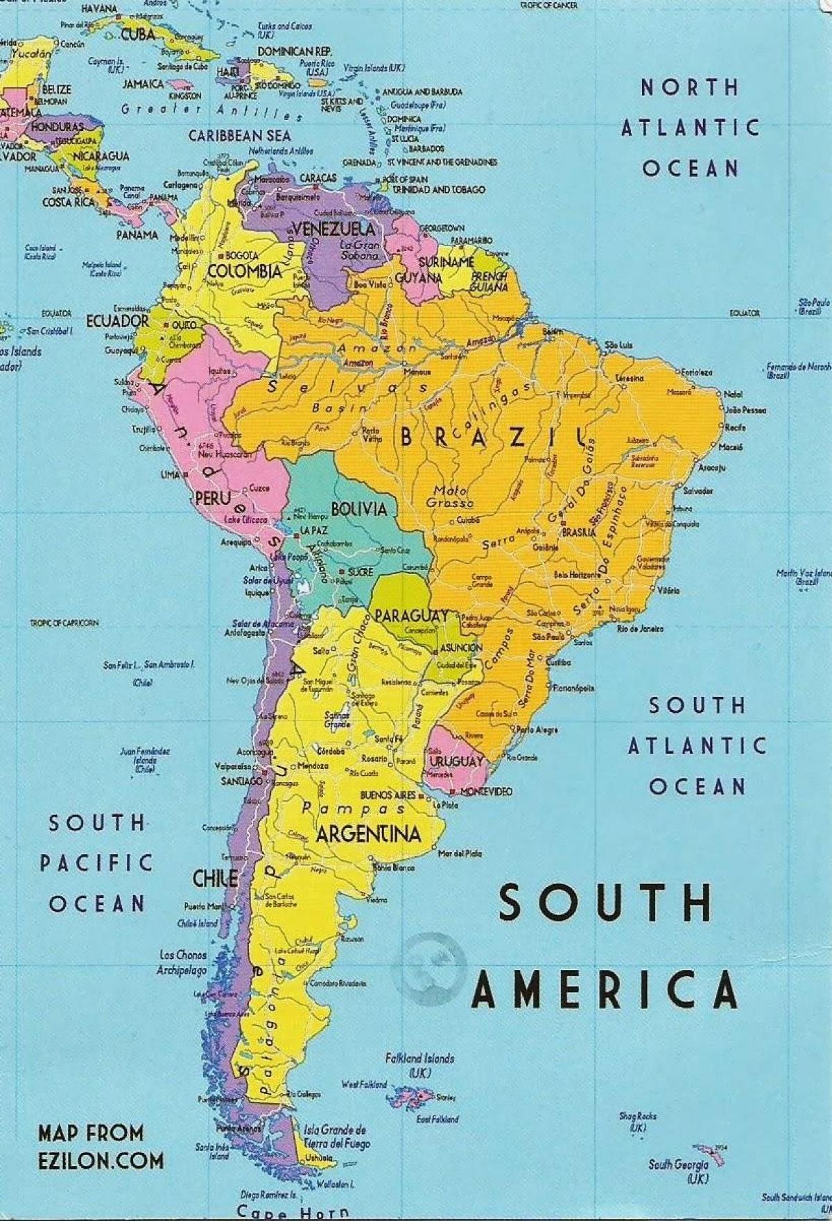 mapa de Guyana, américa del sur 