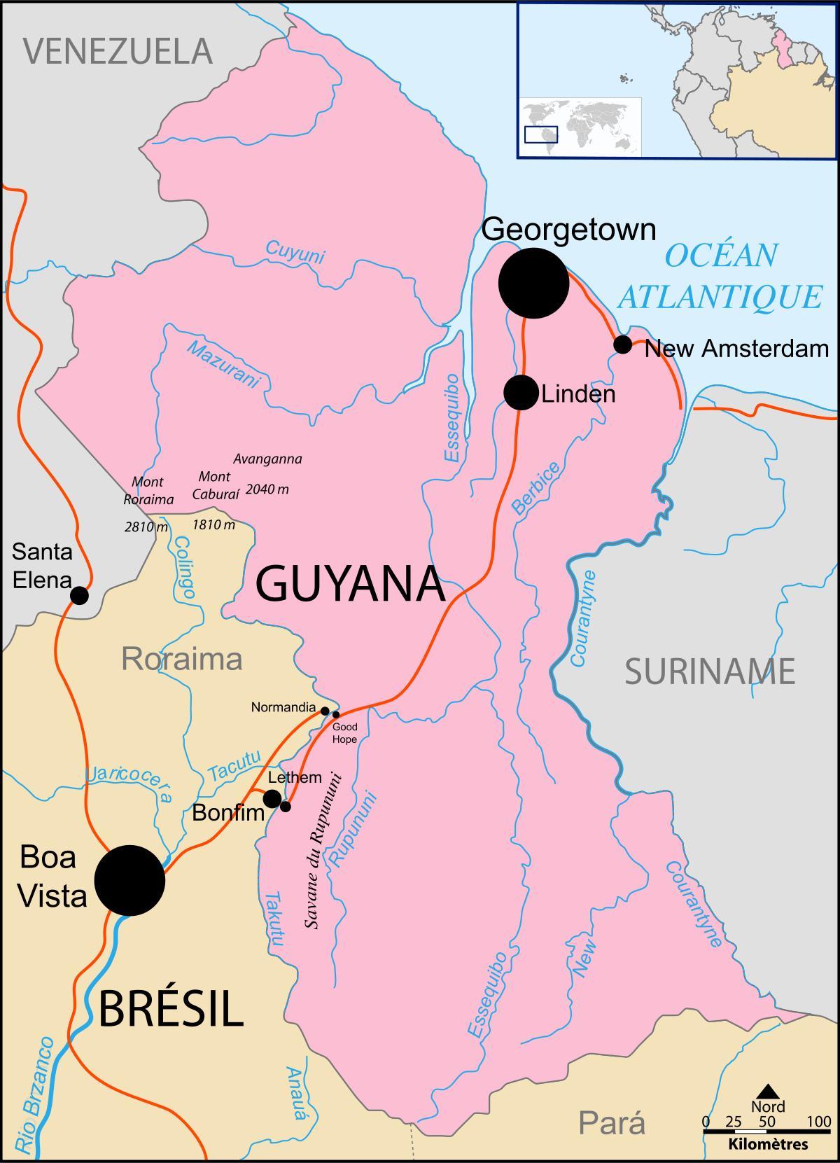 mapa de Guyana ubicación en el mundo