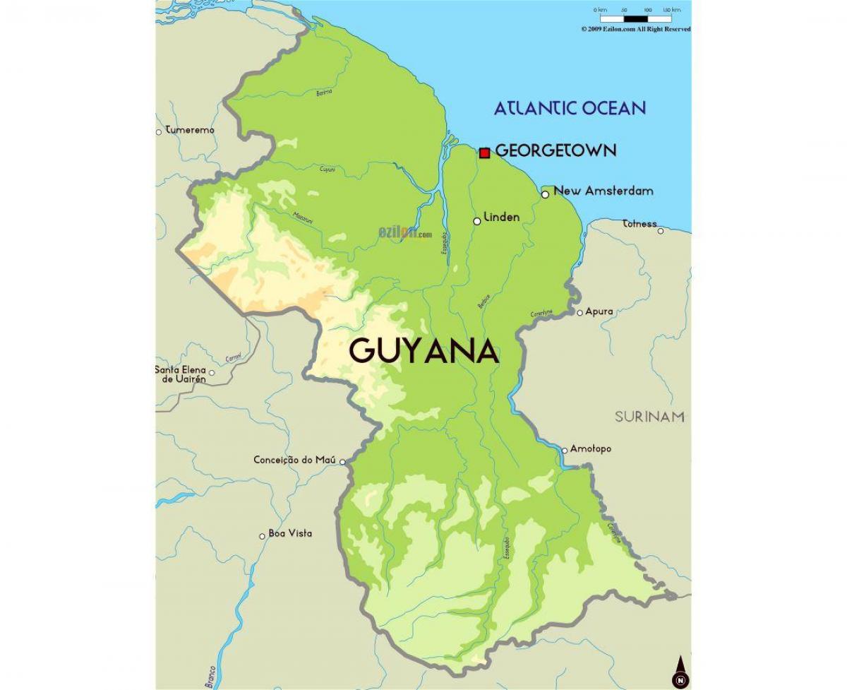 un mapa de Guyana