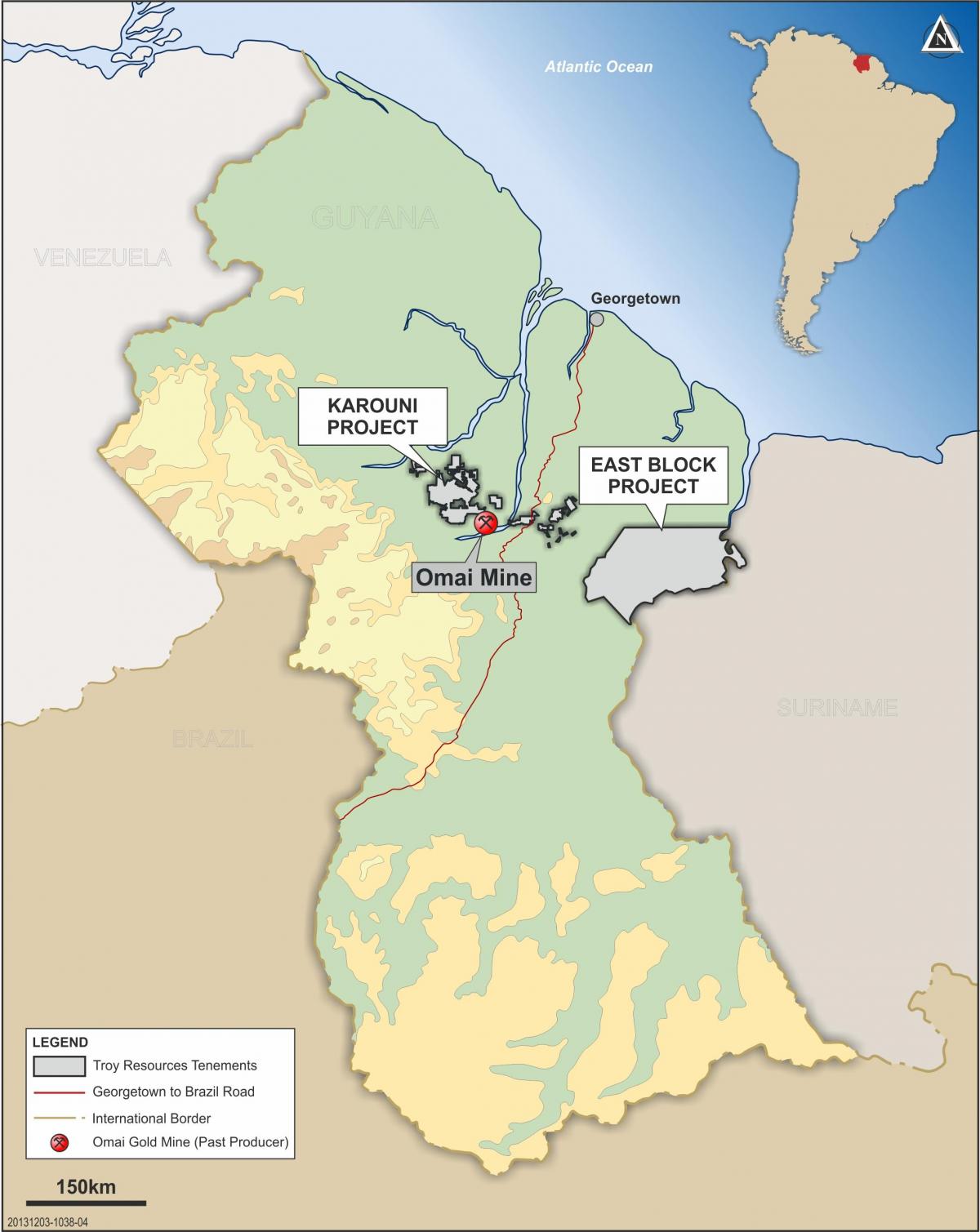 mapa de Guyana, mostrando los recursos minerales
