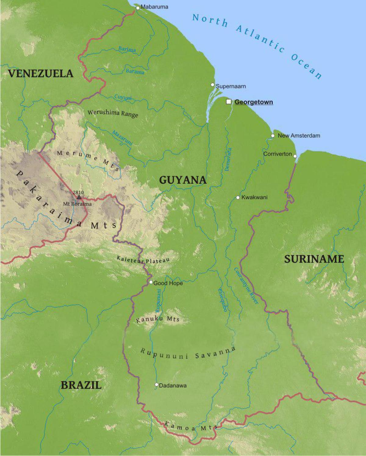 mapa de Guyana mostrando la planicie costera baja