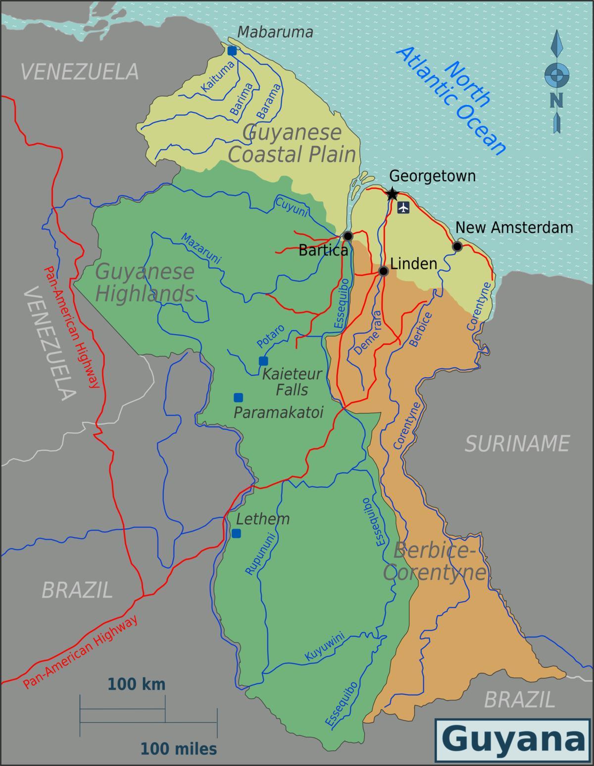 costa este de demerara Guyana mapa