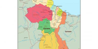 Mapa de Guyana mostrando 10 regiones administrativas