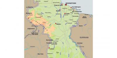 Mapa de Guyana mostrando los pueblos