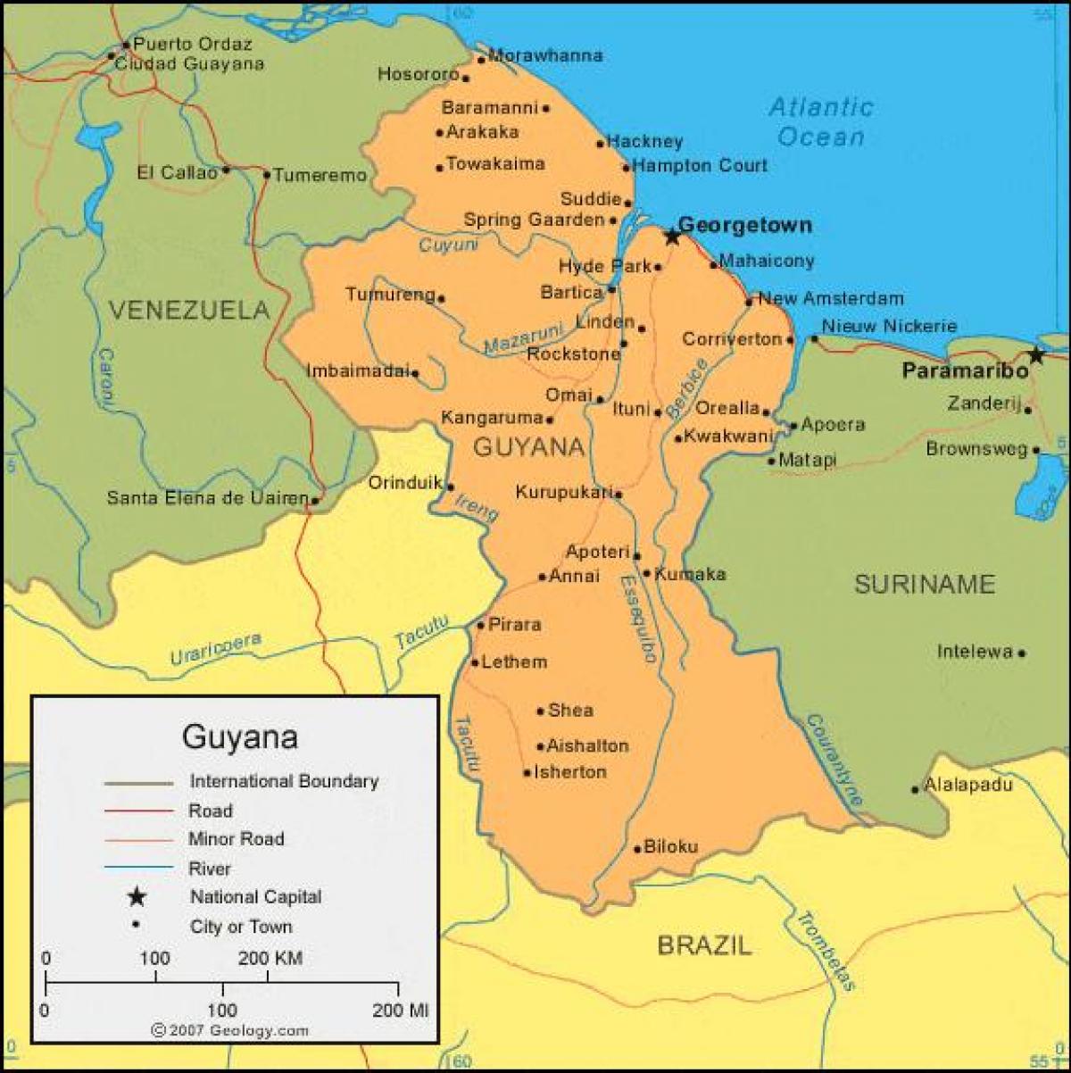 mapa de Guyana político 