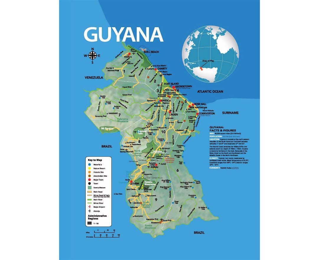 mapa de mapa que muestra cómo los amerindios llegaron a Guyana