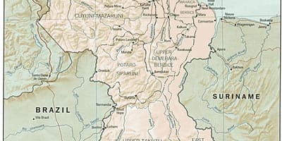 Mapa de Guyana, que muestra los tres condados