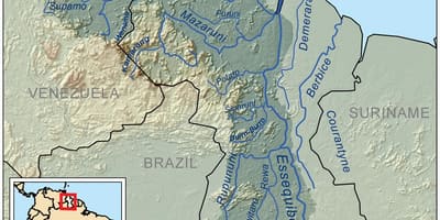 Mapa de Guyana mostrando los ríos