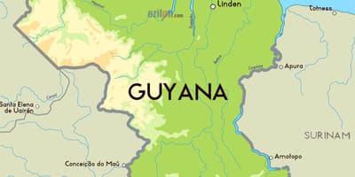 Mapa de mapa físico de Guyana